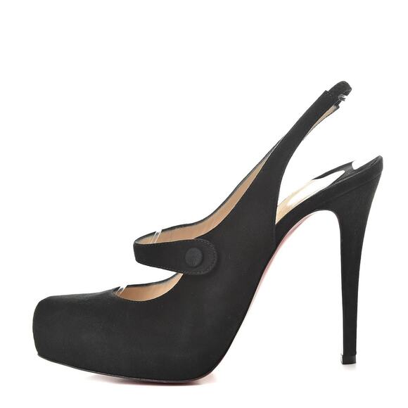 Christian Louboutin Rolande Boucle 120 Black Suede Slingback Heels Pumps Size 36 - Picture 1 of 6